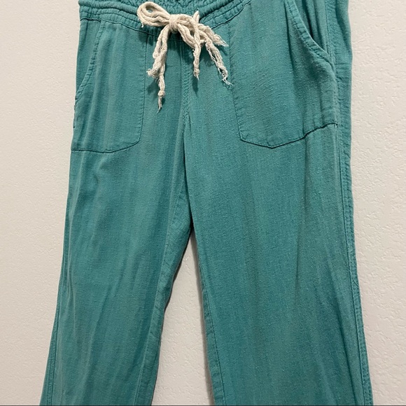 Roxy Linen Pants Teal Blue Green Wide Leg Oceanside Flare Pant Womens XS - Picture 8 of 9